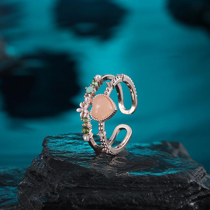 Korean Double Layer Heart Zirconia Open Ring – Stylish Luxury Index Finger Accessory