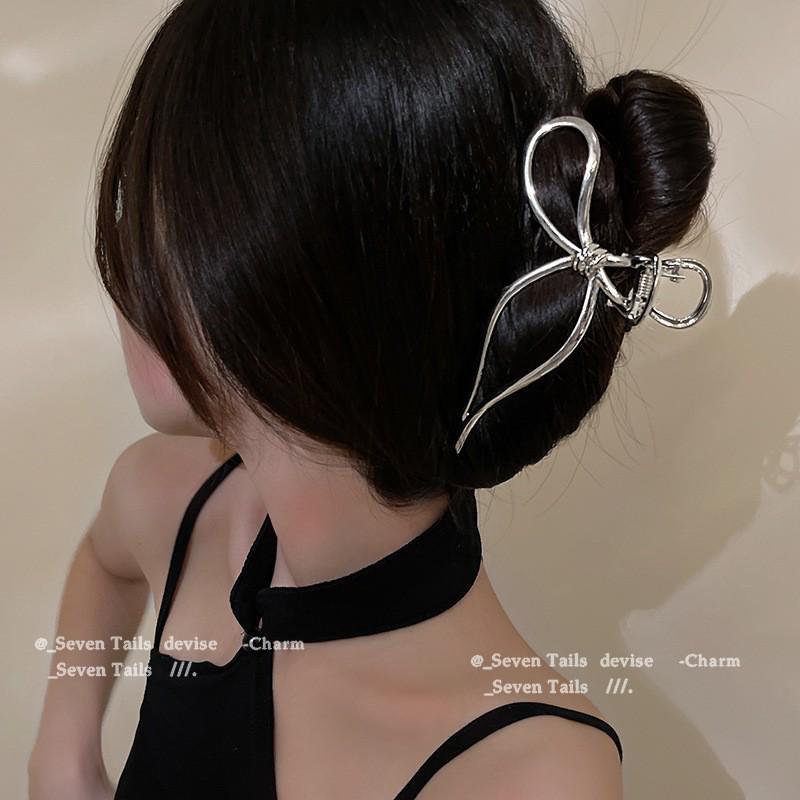 Silver Textured Metal Shark Hair Claw - Women's Stylish Updo Clip Accessory