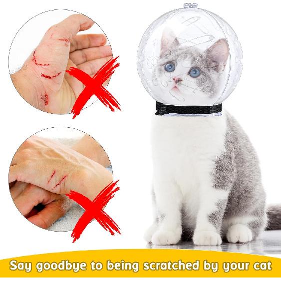 Cat Muzzle Helmet Cat Mouth Cover Helmet Pet Grooming Muzzle Kitten Adjustable Hood Transparent Breathable Dog Face Mask Grooming Mask for Dog Pet