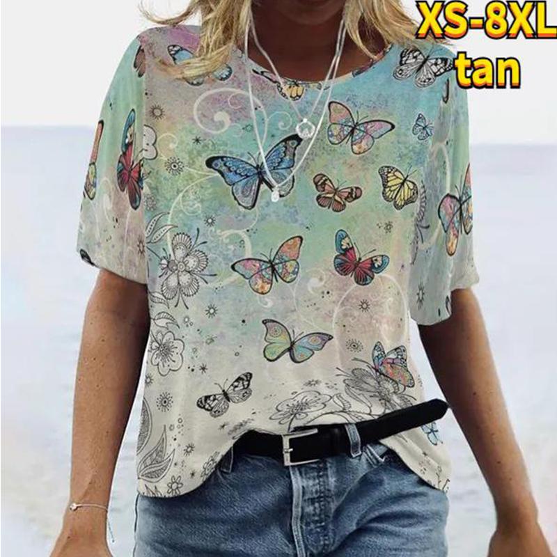 

Модная женская темно-фиолетовая футболка с бабочкой, забавная повседневная футболка с круглым вырезом и короткими рукавами, летняя женская футболка 8XL дубильная кора