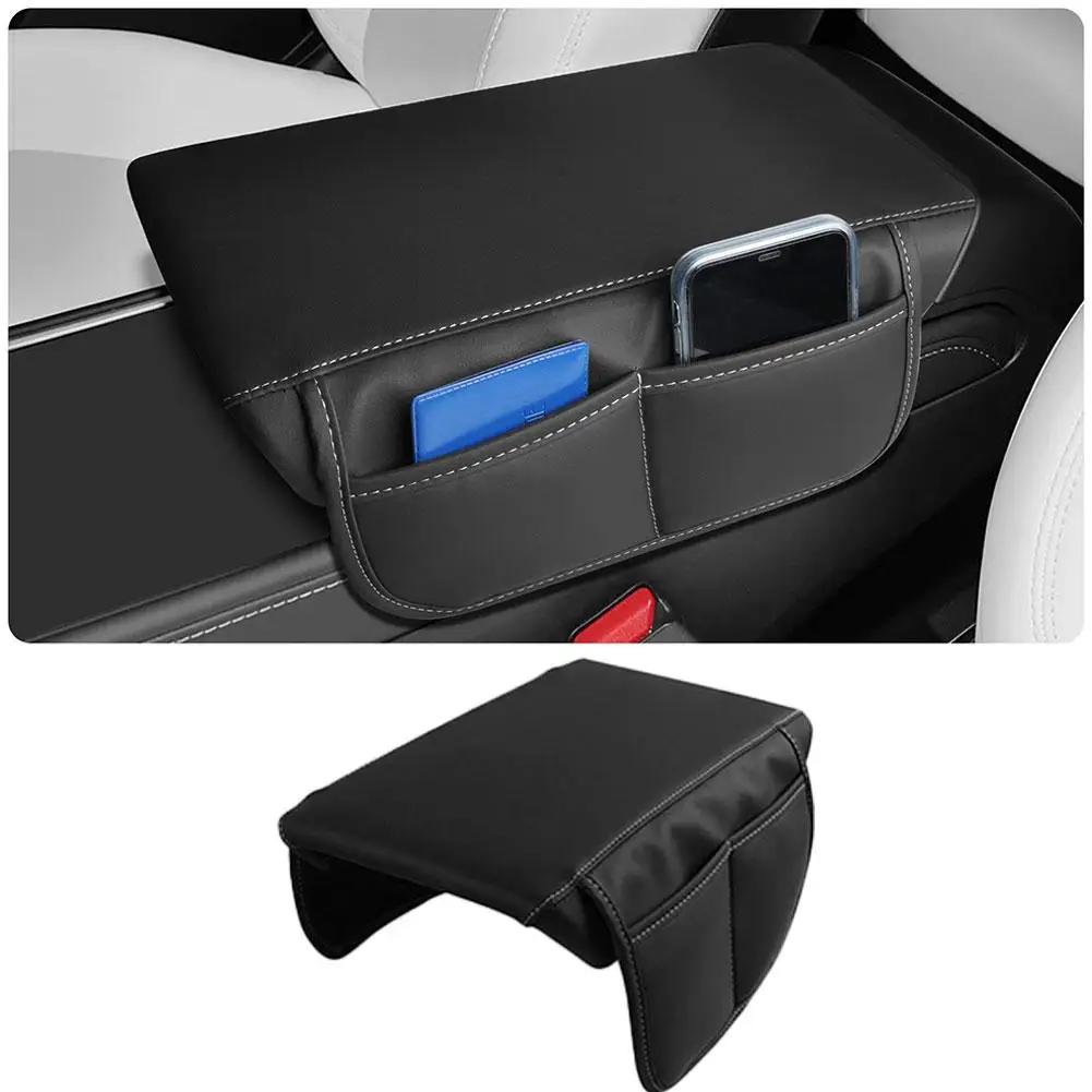 Car Armrest Cover Console Pad Cushion With Storage Pockets, Elbow Rest Protector Box Heightening Pad For Auto Center Consol G5D1