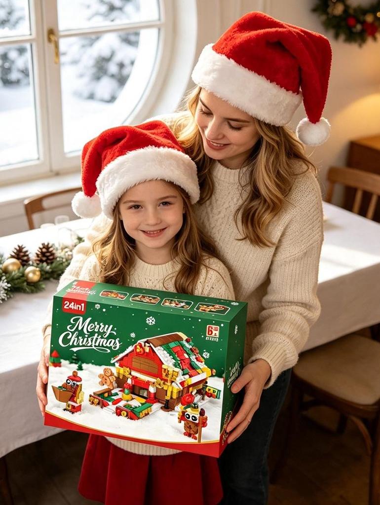 Customizable 24-Style Christmas Building Block Set: Santa Claus & Gingerbread Man Ornament