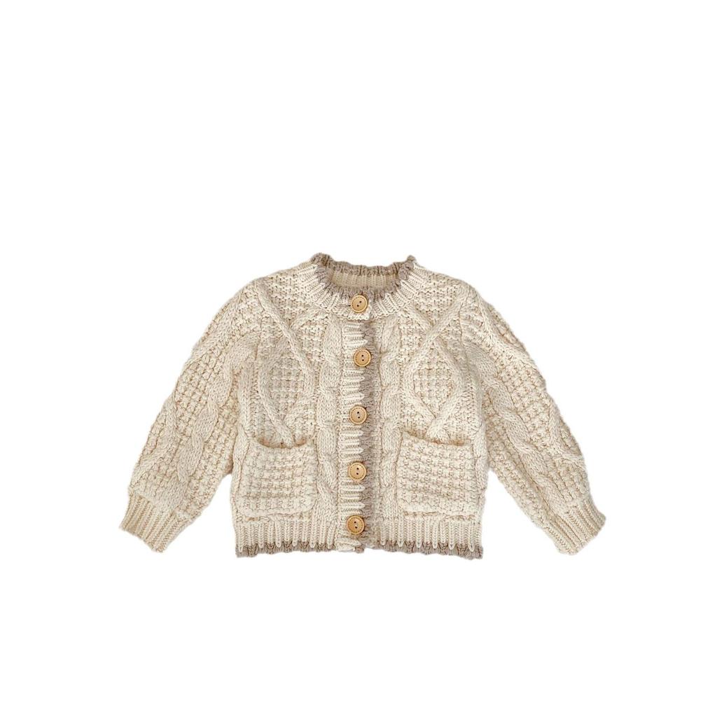 Baumwollstrickjacke mit Farbblock-Besatz für Babys und Kleinkinder – Unisex-Rundhalsausschnitt