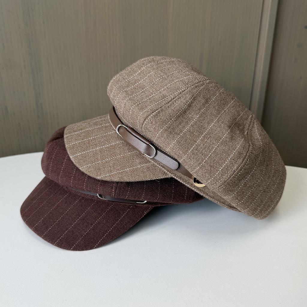 Retro British style striped octagonal hat men's and women's autumn and winter versatile face newsboy hat fashion painter hat