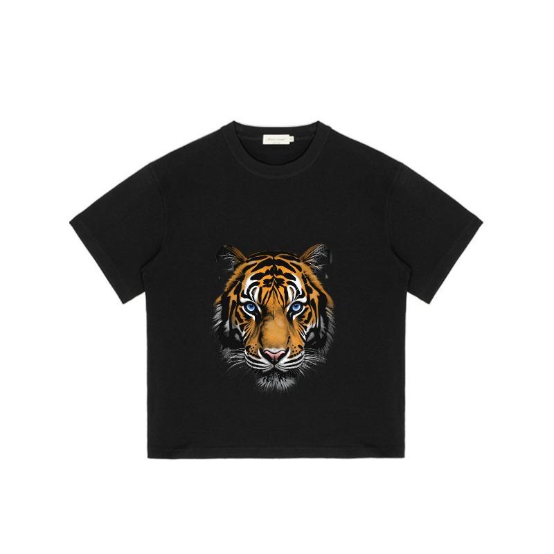 Black Tiger Face Print T Shirt For Men Casual Wear Street Style Fashion Top Tee With Bold Animal Design Perfect For Daily Outings