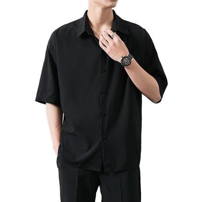 Camisa de manga corta de seda de hielo de verano para hombre, camisa informal holgada y fina de Color sólido