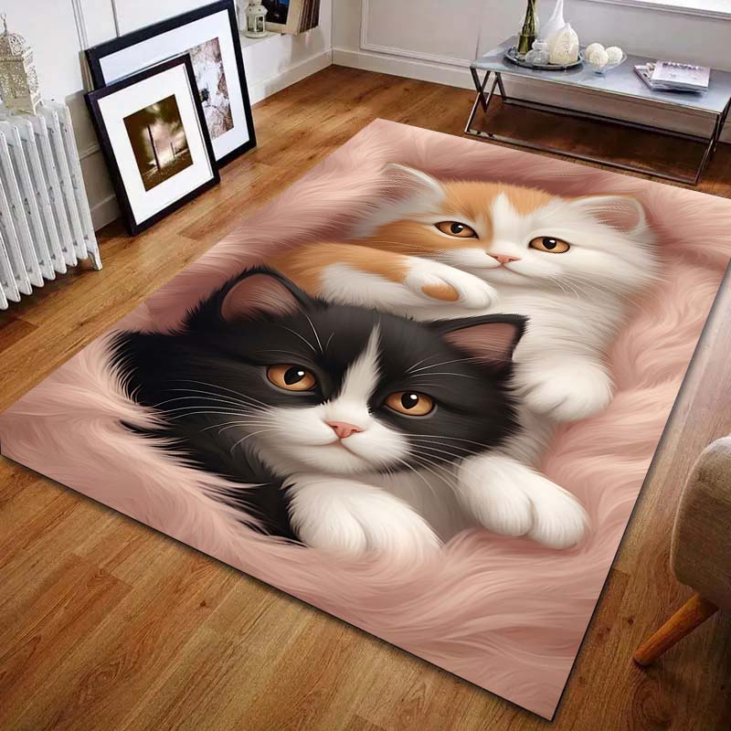 1ks Koberec s potiskem dvou roztomilých koťátek pro ložnici, obývací pokoj, k posteli, k pohovce, podlahová rohožka, moderní domácí dekorace, oblastní koberec, luxusní dárek