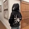 2023 Unisex Gothic Spider Print Zipper Hoodie - European & American Dark Sportswear, Harajuku Plus Size Couples Sweatshirt