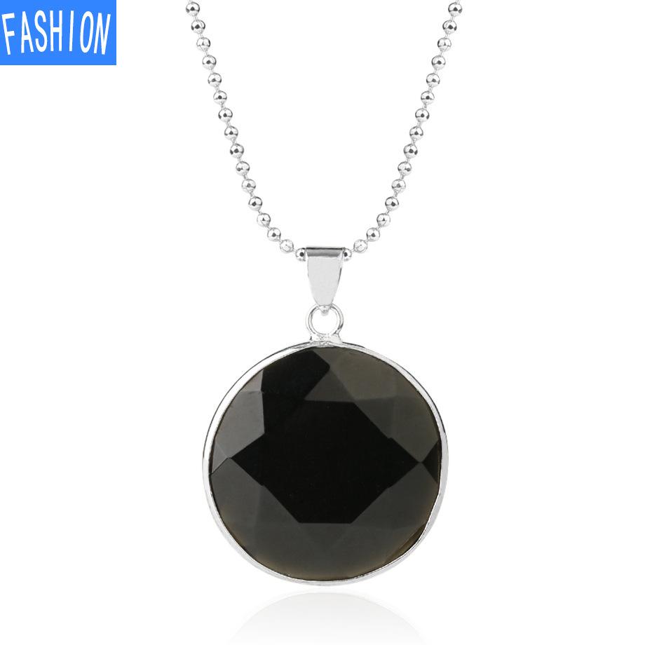 

Весеннее и летнее кристаллическое полудрагоценное каменное многогранное мужское и женское универсальное ожерелье круглой огранки с подвеской из бисера obsidian