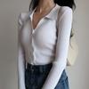 Women Lapel Slim Thin Jacket Buckle Sexy V-neck Long-sleeved POLO Collar Knitted Cardigan Sweater
