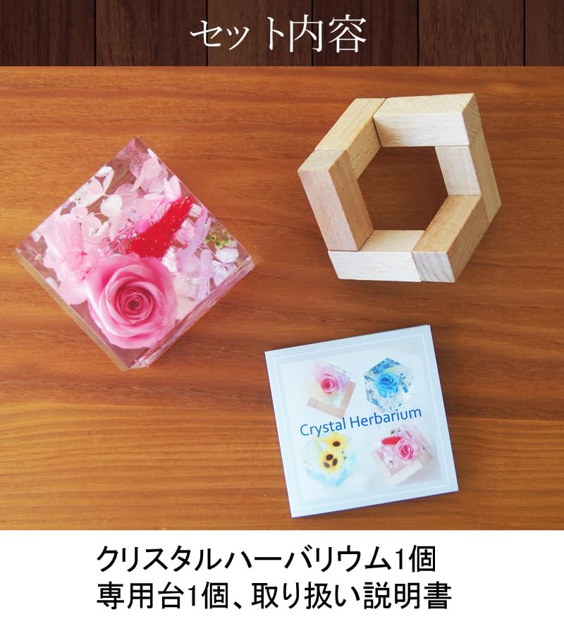 Crystal Herbarium, Pink x 1, Flower Gift, Present, Flower Cube, Rose, Preserved Flower, Artrium, Birthday, Thank You, Celebration, Hardens