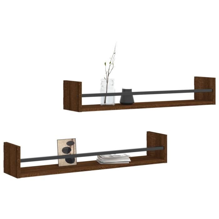 VidaXL Wall Shelves with Bars 2 Pcs Brown Oak 80x16x14 Cm 835443