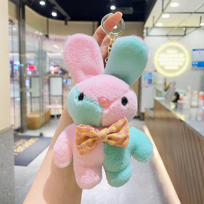 Cartoon Kawaii Colorful Rabbit Plush Doll Keychain Pendant Creative Ins Cute Soft Rabbit Plush Backpack Pendant Birthday Gift