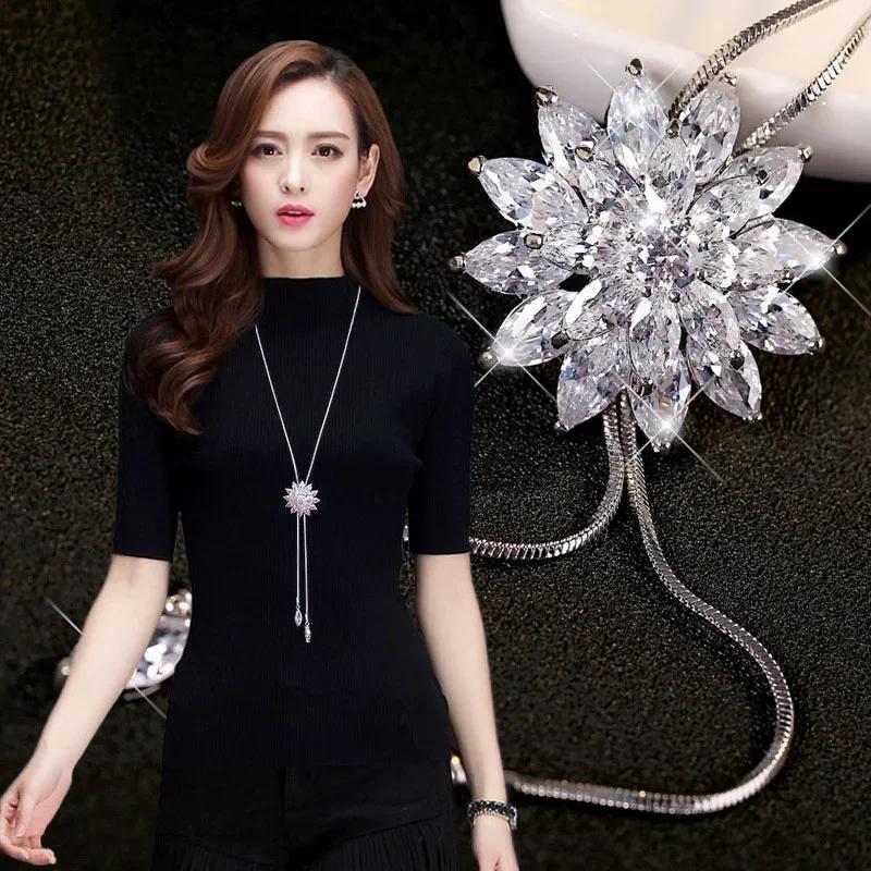 2025 New Elegant Simulated Pearl Choker for Women Silver Color Chain Long Necklaces Pendant Fashion Jewelry Accessories