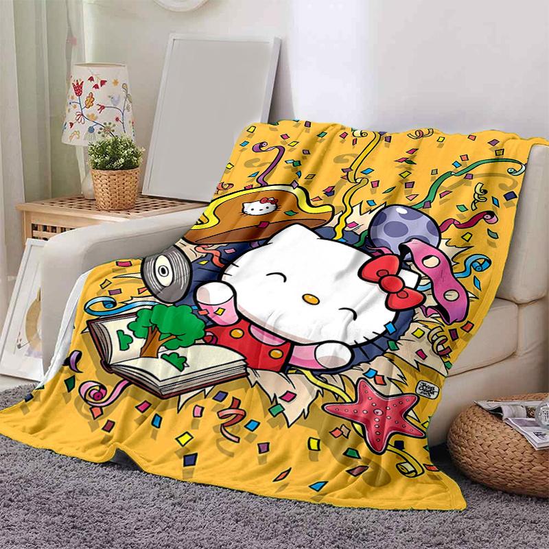 1pc Colorful Adventure Hello Kitty's Blanket, Cute Movie Characters Throw Blanket,Living Room, Travel, Camping, Car Blankets, Beach, Office Naps, Soft