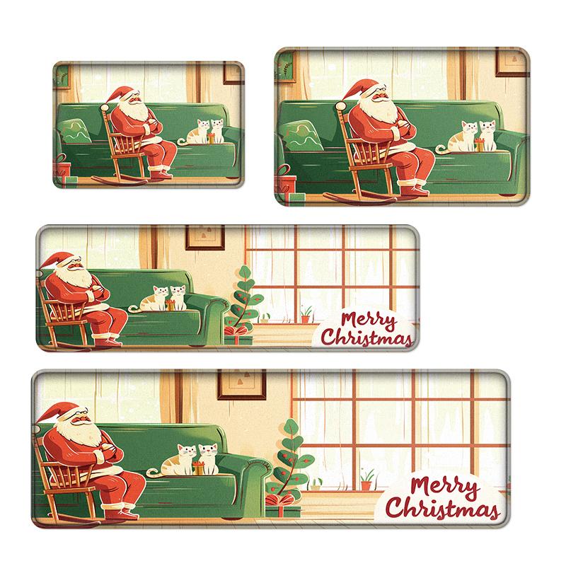 

Милый коврик для ванной с Санта-Клаусом и котом, коврик для прихожей, входной коврик, моющийся кухонный коврик, подходит для гостиной, украшение для дома 40x60cm светло-желтого