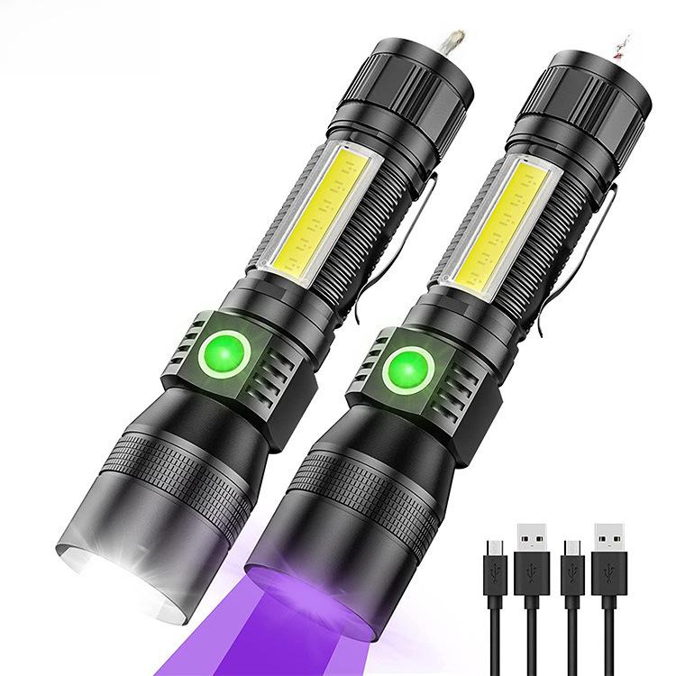 7-Function USB Rechargeable Magnetic Flashlight with Fluorescent Detection: Includes Red, White, Purple, and COB Strong Light with Focus.
