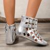 Hollow Geometric Metal Buckle Back Zipper Breathable and Cool Flat Shoes Fashionable, Comfortable, Elegant and Versatile Women's