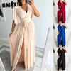 Women's Fashion Summer Spring Solid Color Print Short Sleeve V-Neck Casual Dresses