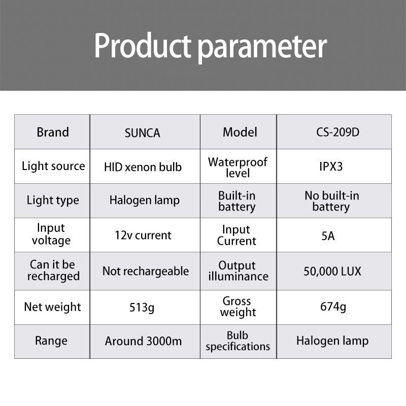 209D Externe 12V Halogen Lampe Außen Starke Beleuchtung Taschenlampe 65W Gelb Halogen Handheld Suchscheinwerfer