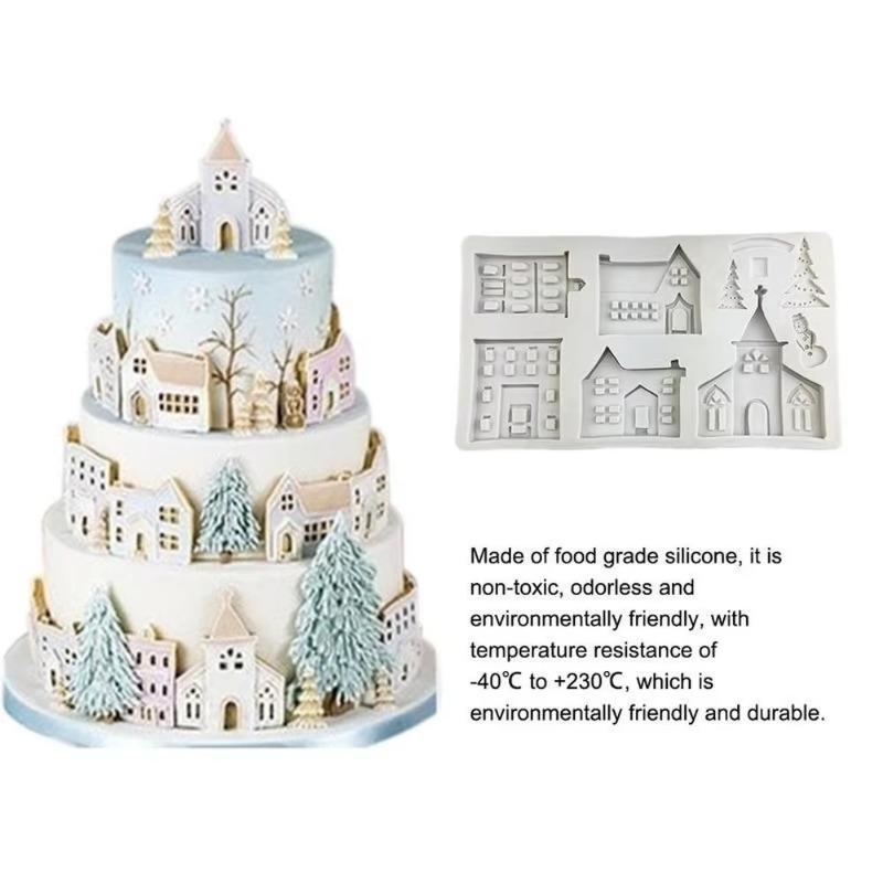 Haus Silikonform Weihnachts Kuchen Spitzen Dekorationswerkzeuge Schneemann Schloss Villa Form