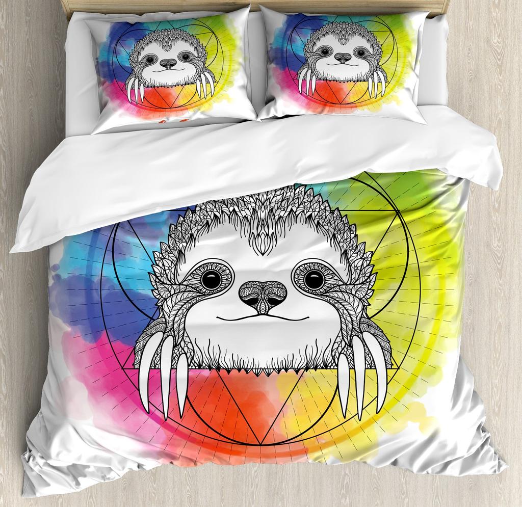 Sloths Tropical Leaves Warm Comforter Cover Set Beding Set for Children Kids Young Boys Young Girls Lovely Animal Soft Duvet Cover Lovely Bedspread