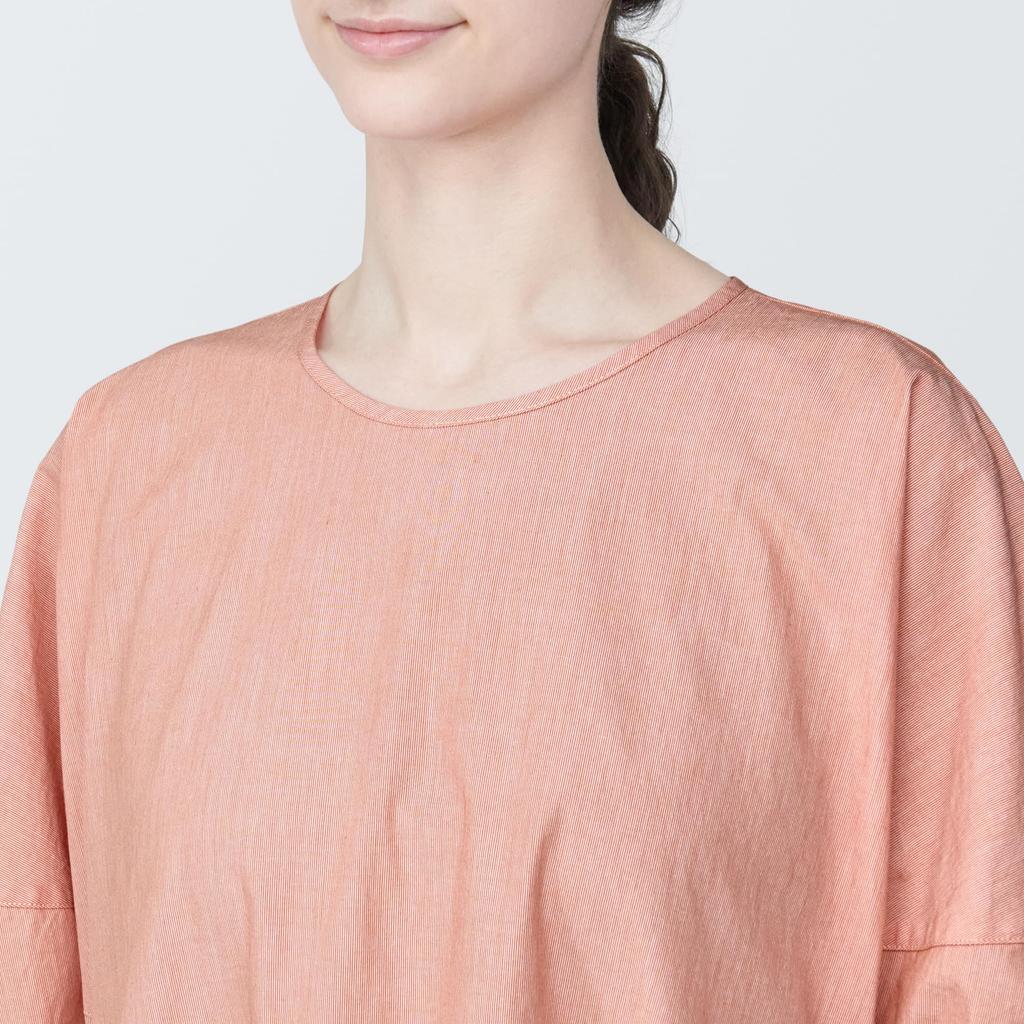 MUJI Cool Broad Pullover Short Sleeve Dress BC2JBA4S Orange Stripe L Women's Women's Women's