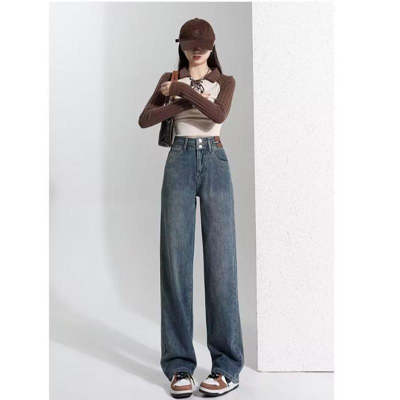 

Women s Vintage High-Waist Button Micro Flare Jeans - Blue Draping Straight Leg Jeans for Petite Custom