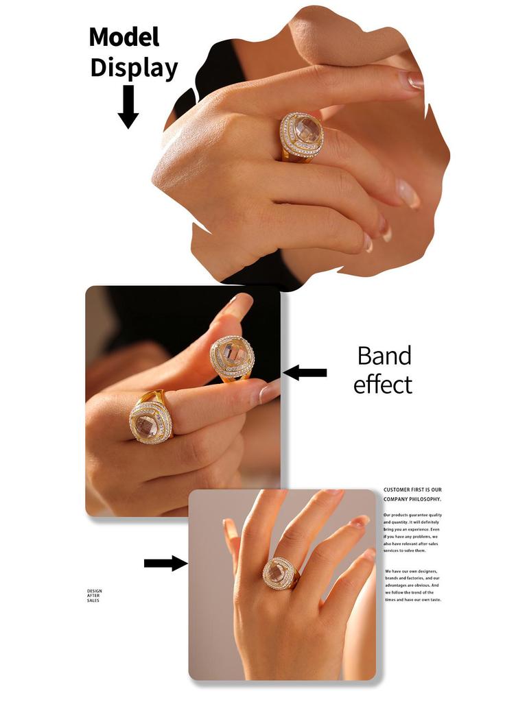 18k Gold-Plated Geometric Zircon Multi-layer Ring for Women