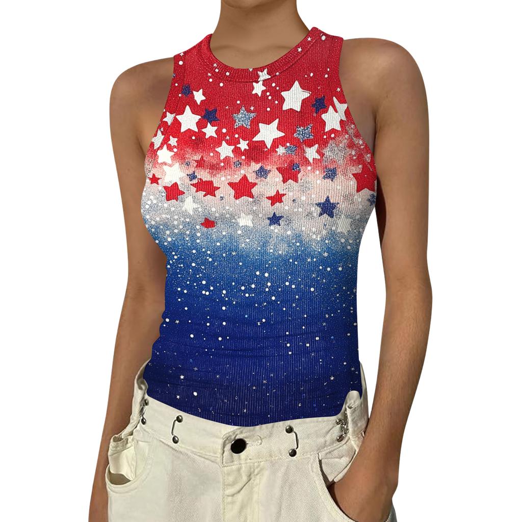 Women's Fashion Round Neck Independence Day Print Sleeveless Vest Top