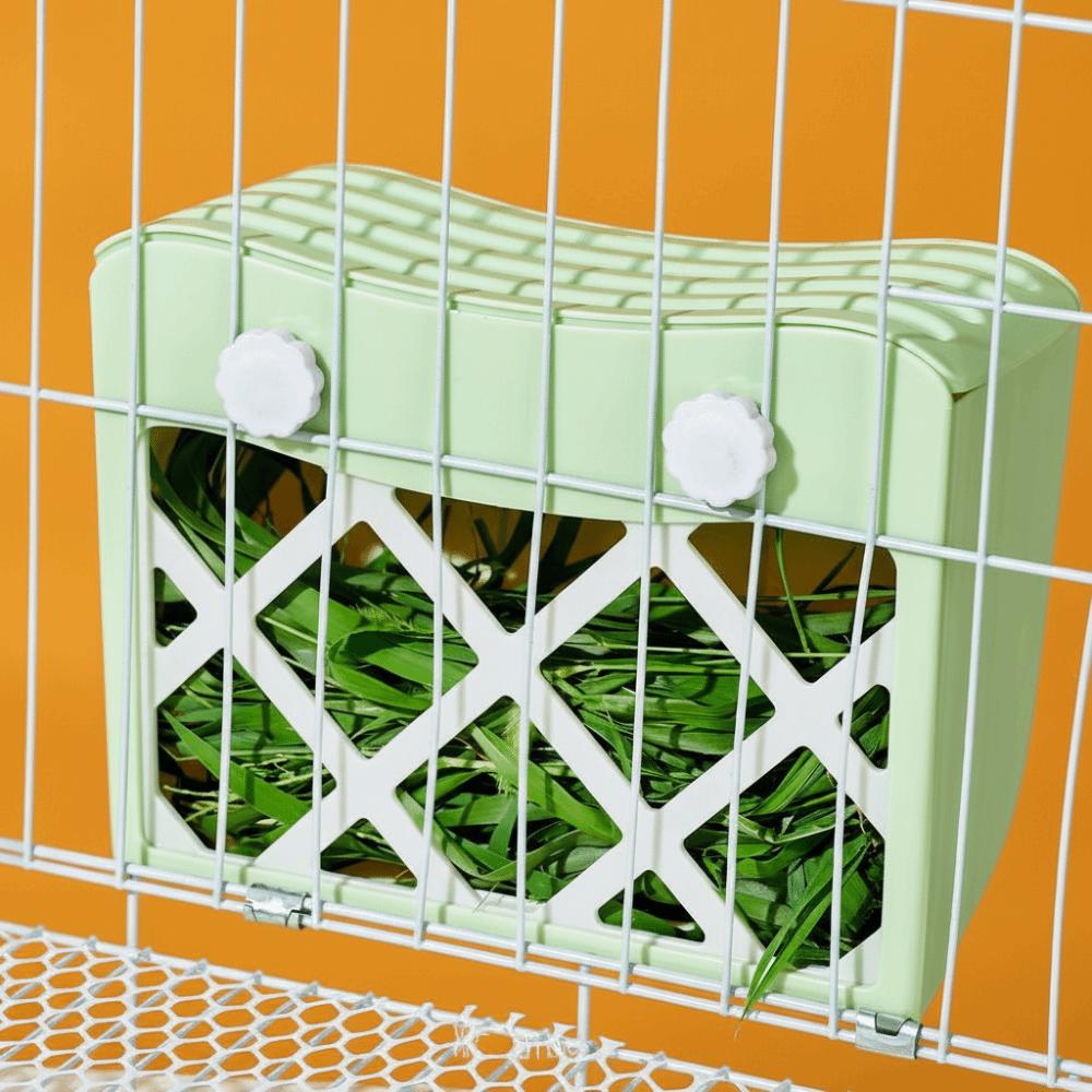 Hanging Rabbit Hay Feeder Fixed Large Capacity Bunny Food Feeder Anti-tipping with Lid Rabbit Grass Rack for Small Animal
