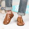 Summer new men's first-layer cowhide bag head sandals outdoor casual leather beach shoes men's breathable platform slippers