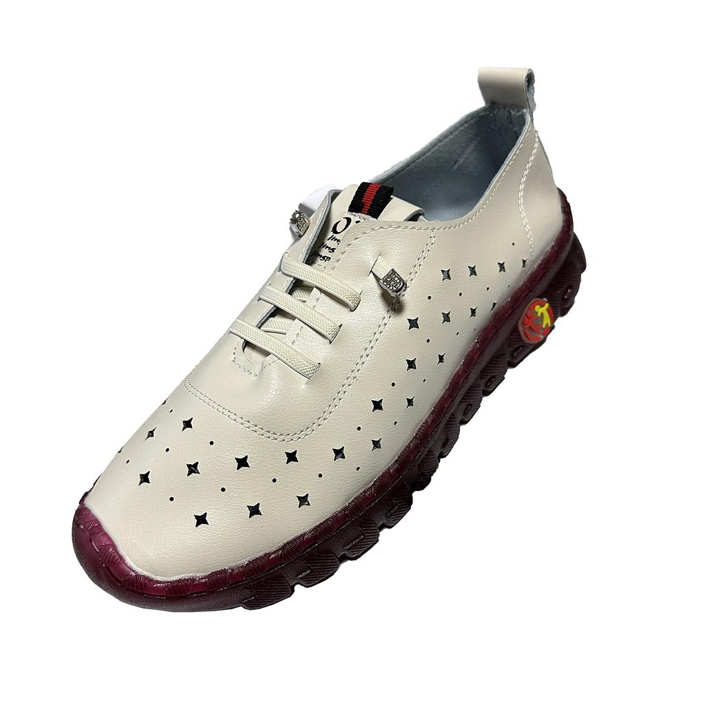 Flat-soled Single Shoes Large Size Hand-stitched Beef Tendon Soft-soled Mother Shoes Casual Breathable Hollow Hole Doudou Shoes