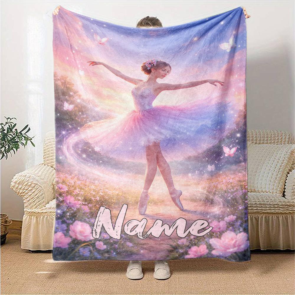 Custom Name Ballet Theme Printed Blanket - Perfect for Couch, Bed, Travel & Outdoor Use | Machine Washable, Cozy & Durable.