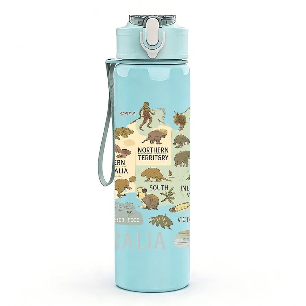 1PC Australia Vintage Map Texture 750ml Color Plastic Sports Water Bottle Leakproof Flip Straw Lid For Sports Office Home Use