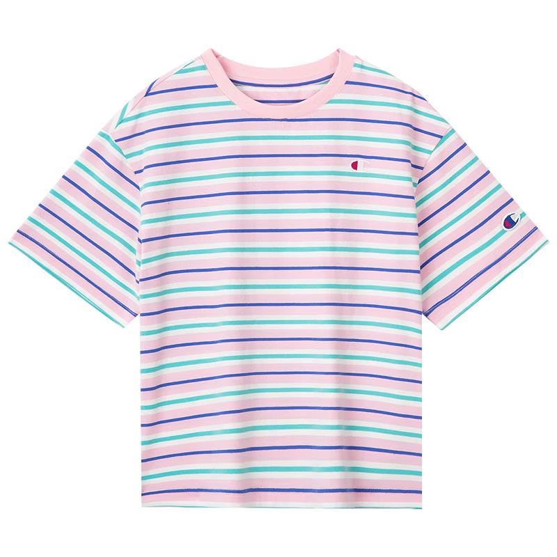 Champion Unisex Kids' Striped Embroidered Short Sleeve T-Shirt