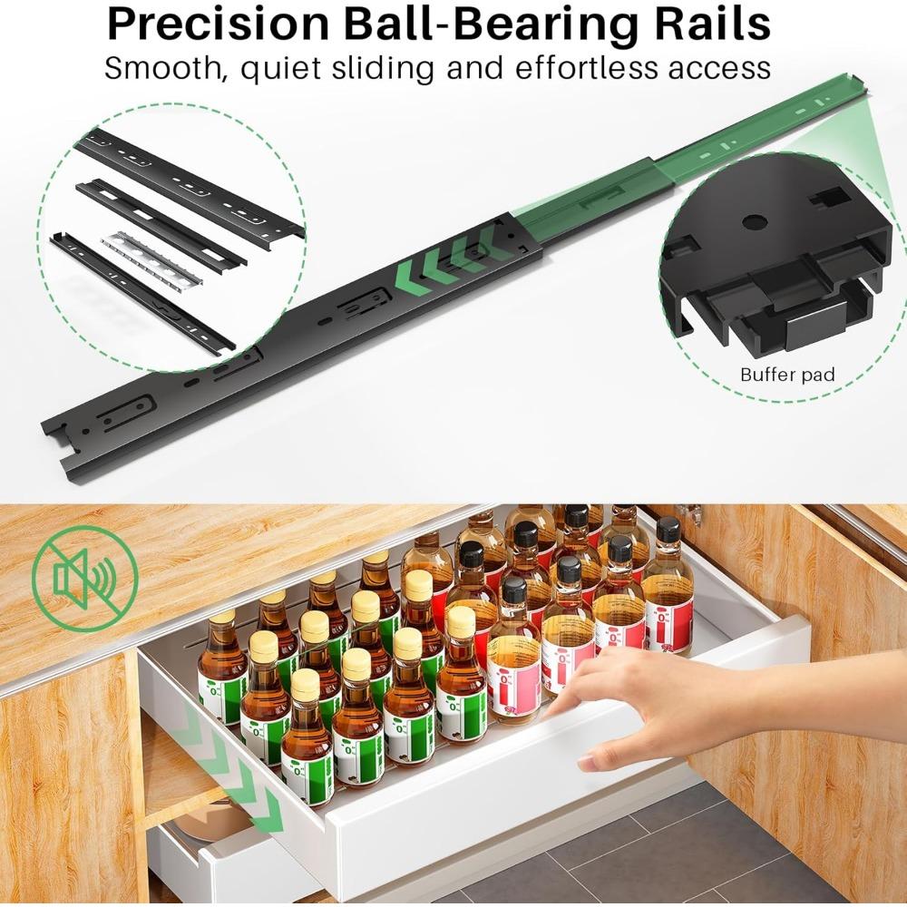 Pull Out Cabinet Organizer, 21"Deep, Slide Out Drawers for Kitchen Cabinets, Under Sink Organizers and Storage with Adhesive