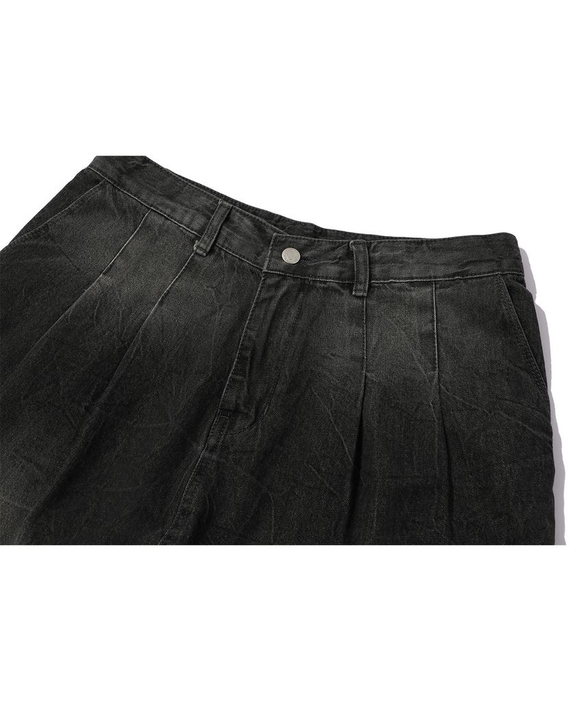CPGN STUDIO Tie-Dye Bermuda Double-Pleated Denim Shorts Black