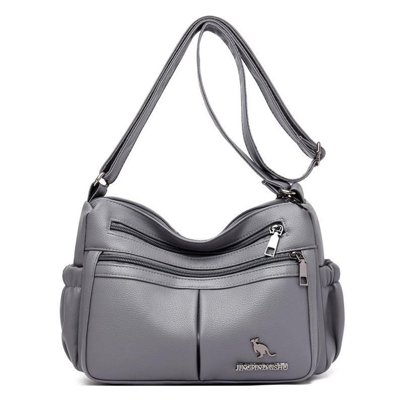 Mehrschichtige Umhängetasche mit großem Fassungsvermögen aus weichem Leder