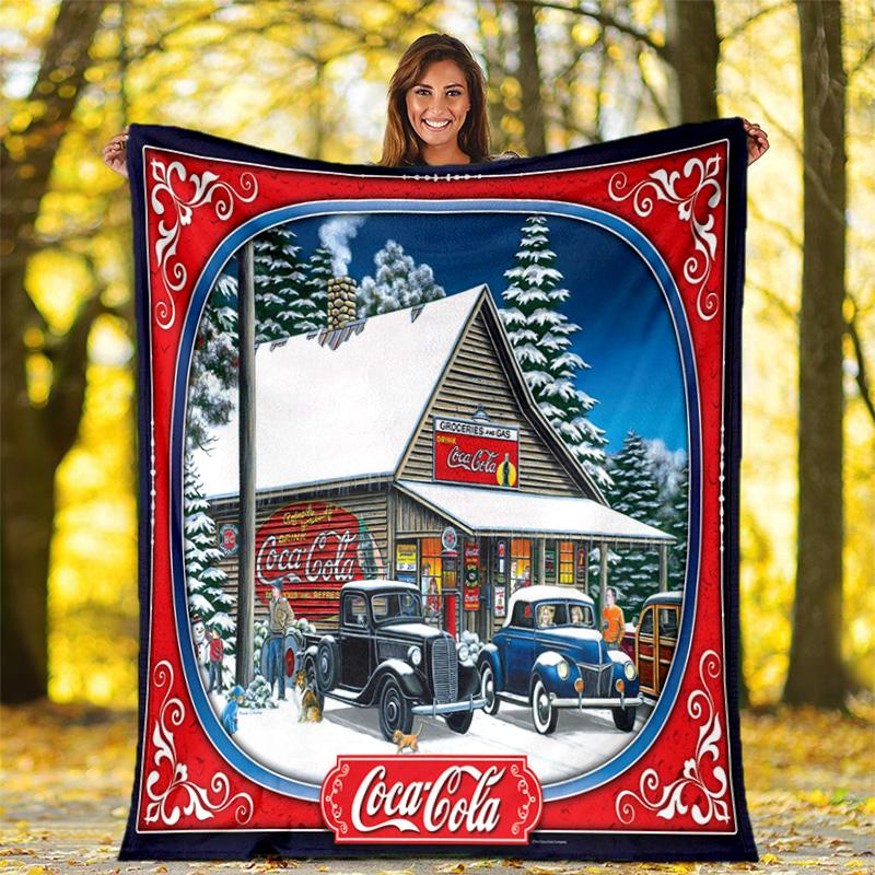 Christmas Gift Halloween Themed Cola Beverage Coca Cola Blanket Soft Home Furnishing Nap Decoration Four Seasons Warm Sherpa Blanket U18