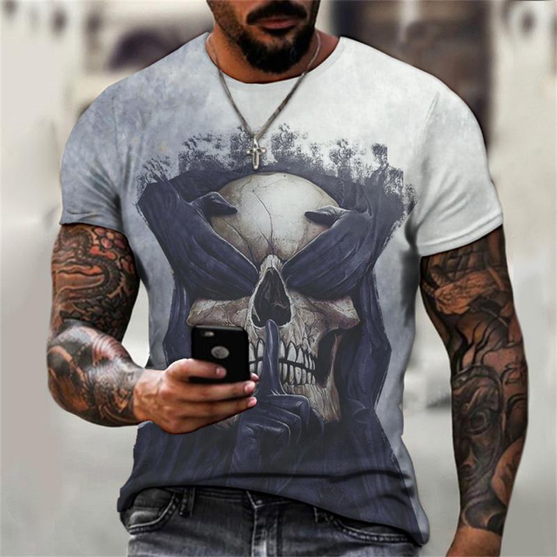 Vintage Men's T-Shirt 3D Hell Skull Summer Classic Casual O Neck Short Sleeve Fashion Loose Oversized Top Short Sleeve