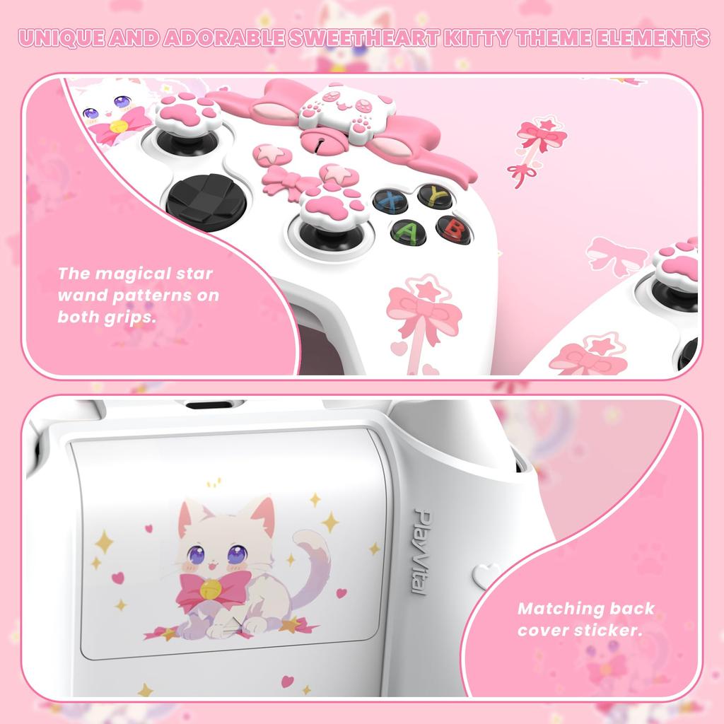 PlayVital Sweetheart Kitty Silicone Cover for Xbox Series Includes Thumb Grips and Cute Grip Cover X/S Controllers, Stickers, Design, Non-Slip [White]