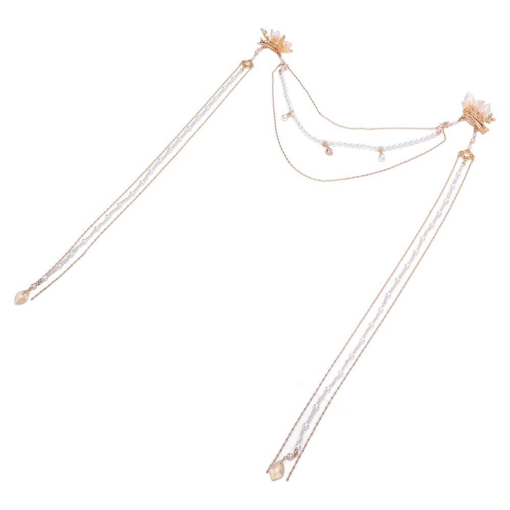 Pearl Chain Long Tassel Hair Clip Gold Color Flower Hair Clip Tassel Hair Accessory Women