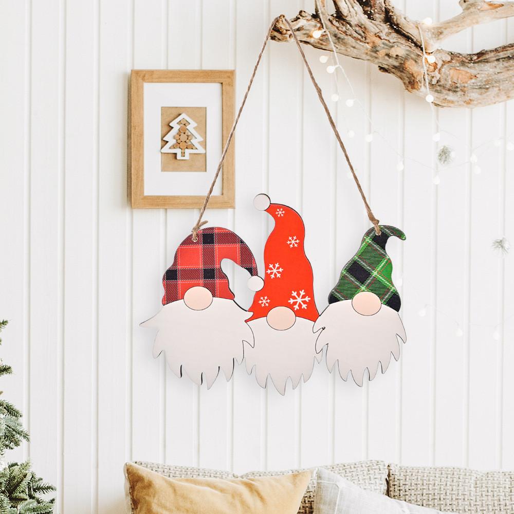 Wooden Decoration Christmas Three Head Rudolph Door Hanging Home Wall Decoration