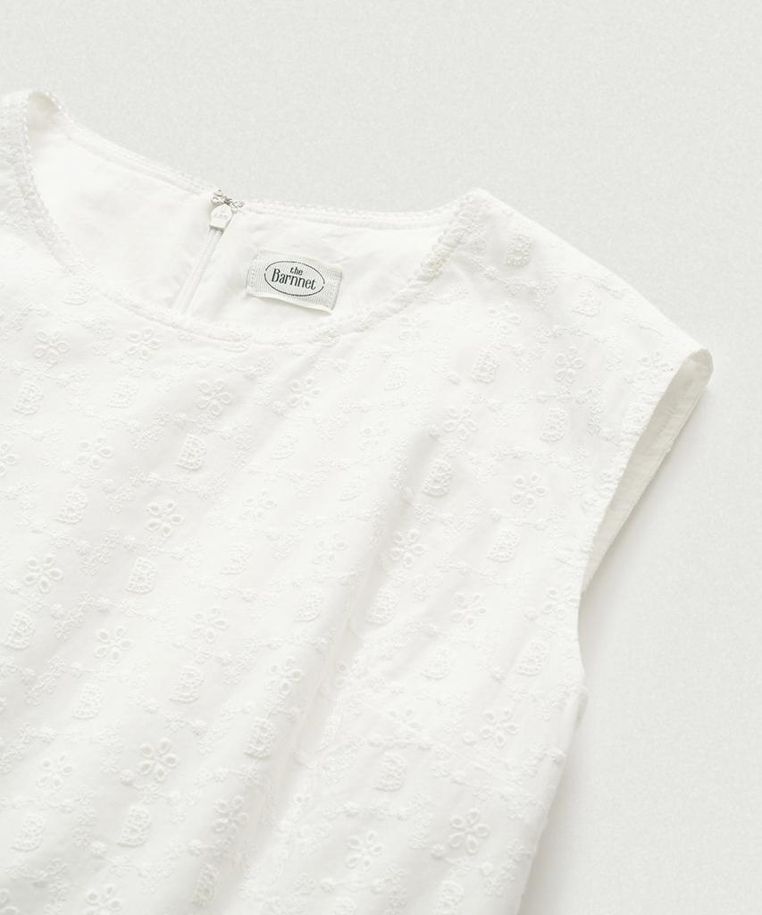 Deobanes Flower Eyelet Sleeveless Dress_White