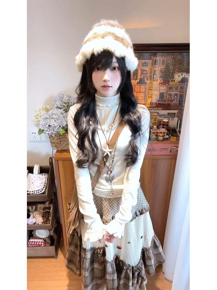 Vintage Forest-Inspired Plaid A-Line Skirt with Artistic Irregular Layers for Women - Autumn/Winter