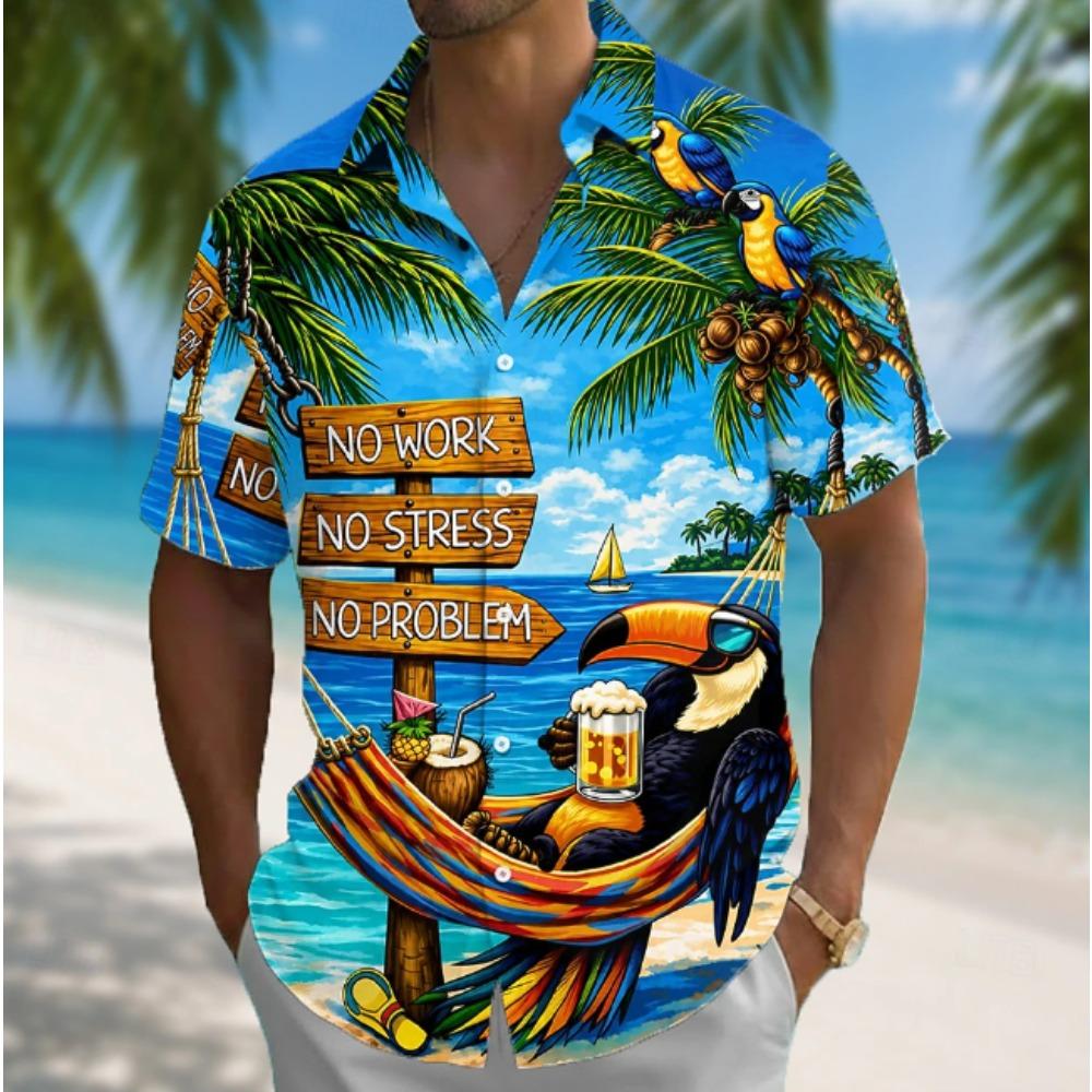 Men's Beachwear  3D Print Shirt Button Up Shirt Casual Shirt Summer Shirt Short Sleeve Daily Vacation Clothing