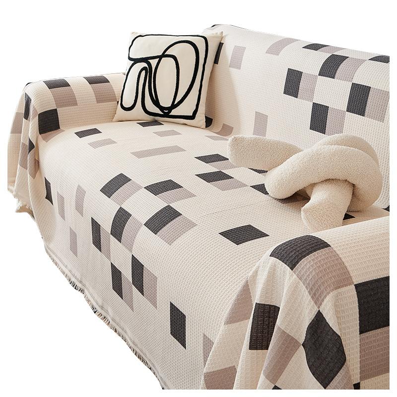 Plaid Sofa Towel Full Cover Cloth Simple Style Waffle Sofa Cover Universal Cover Universal Non-Slip Sofa Cover Cushion