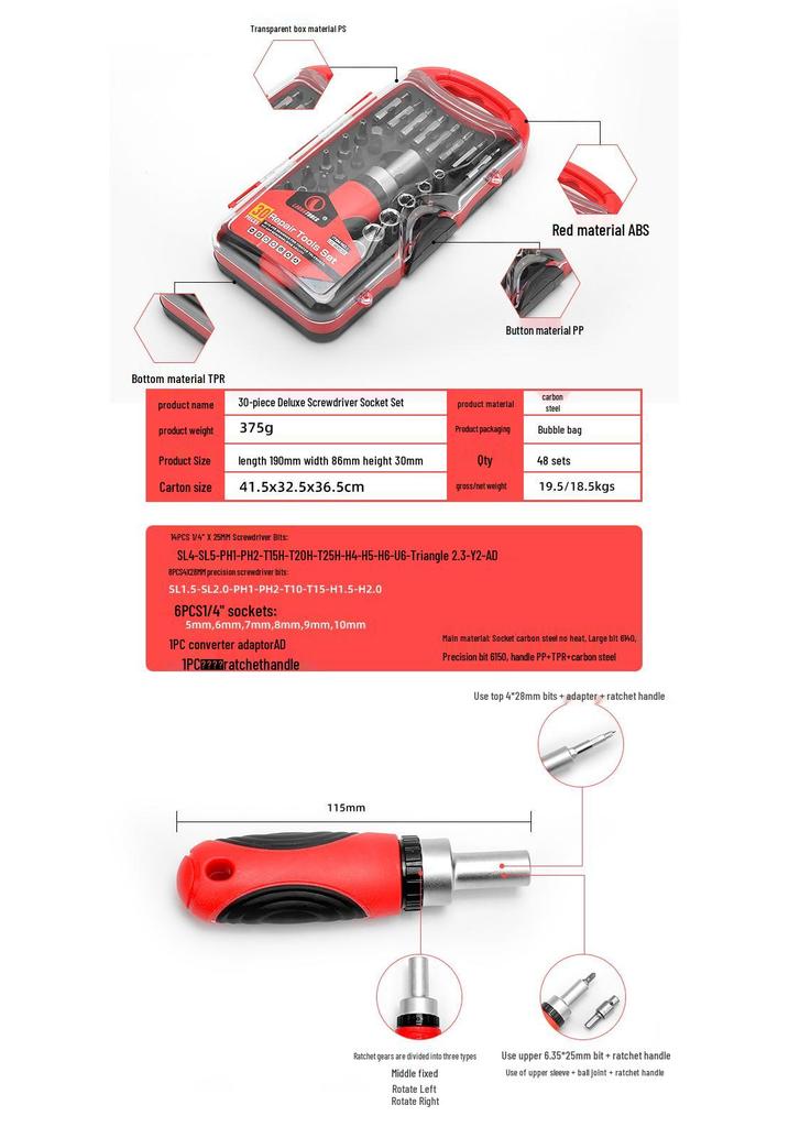 5-in-1 Multi-Functional Tool Set with Magnetic Bit Sleeves & Precision Ratchet Screwdriver