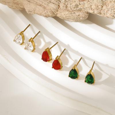 Popular Water Drop-shaped Color Zircon Stud Earrings 18K Gold-plated Simple Versatile Ear Jewelry Spot Direct Supply
